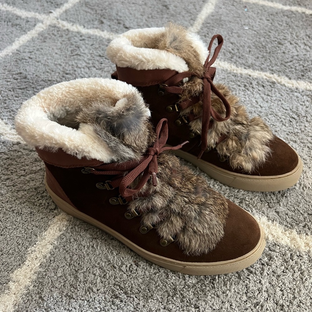 Cougar Waterproof Boots High Tops Fleece Lined 9M Brown Fur